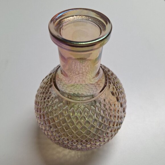 Iridescent Vase Diamond Pattern Glass Bud 6 Inches Tall - Picture 4 of 4
